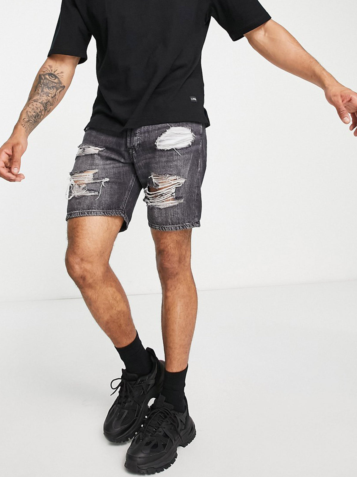 Image for Men's Ripped Washed Denim Short,Dark Grey