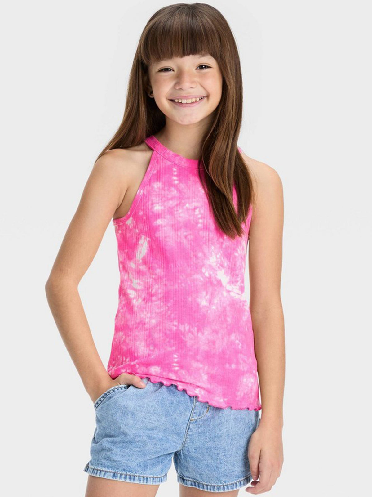 Image for Kids Girl Ribbed Washed Tank Top,Pink