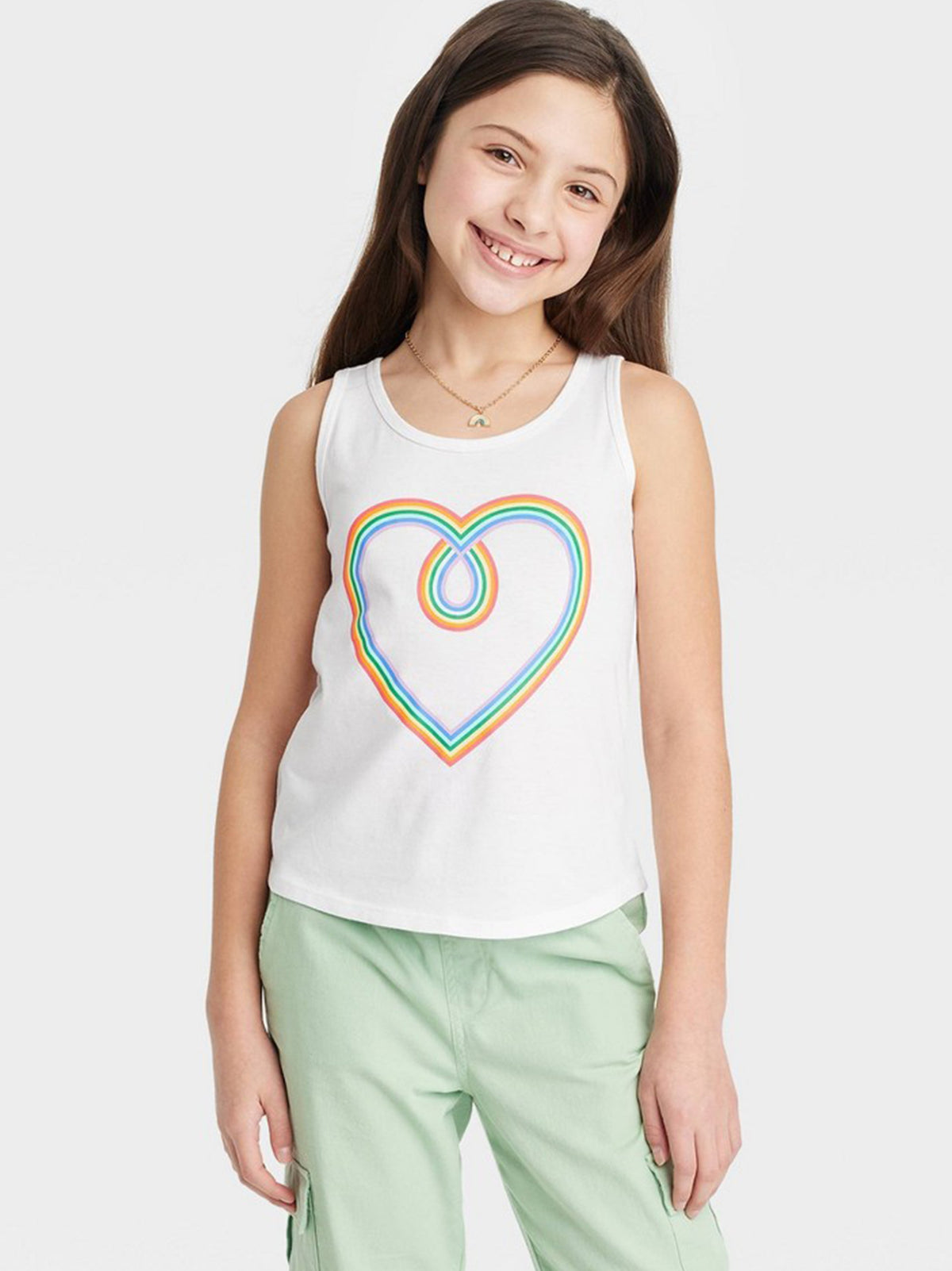 Image for Kids Girl Rainbow Heart Tank Top,White
