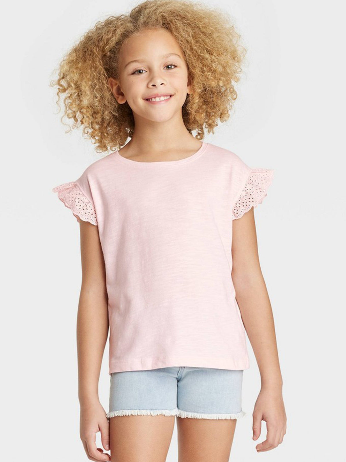 Image for Kids Girl Short Sleeve Eyelet T-Shirt,Light Pink