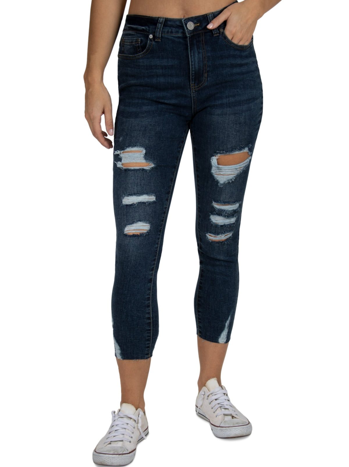 Image for Women's Ripped Cropped Skinny Jeans,Navy