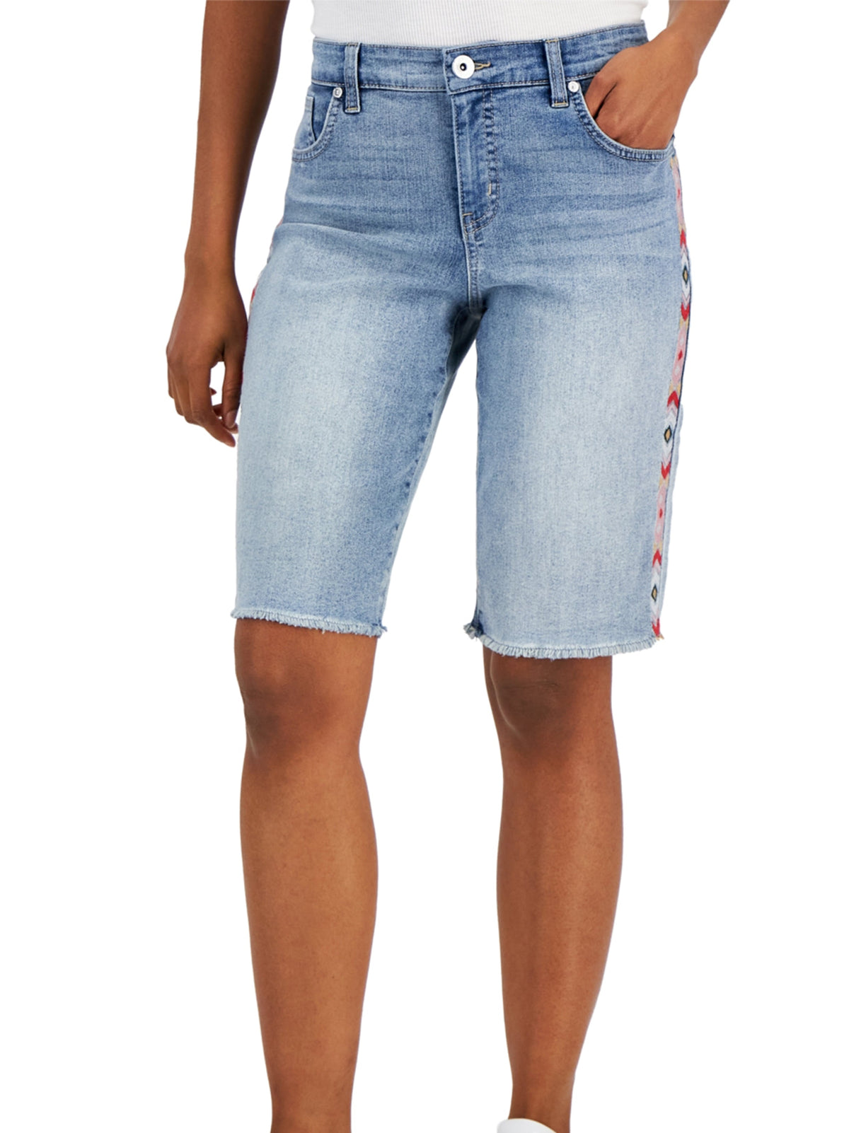 Image for Women's Edge Embroidered Washed Denim Short,Light Blue