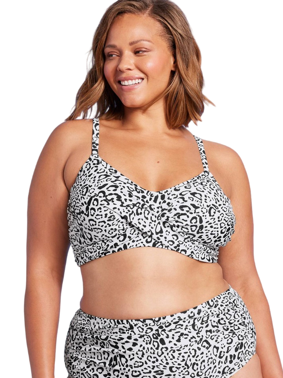 Image for Women's Leopard Print Twist-Front Bikini Top,Off White�