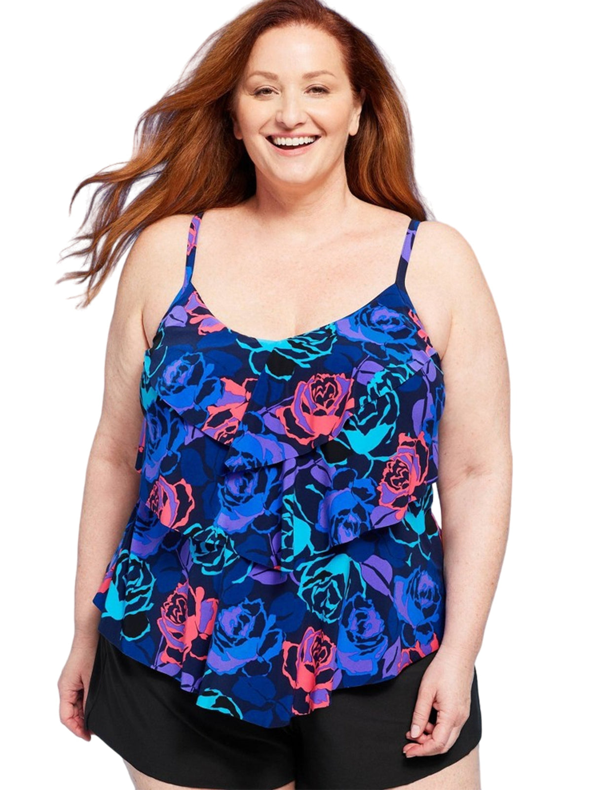 Image for Women's Floral Printed Tiered Tankini Top,Multi