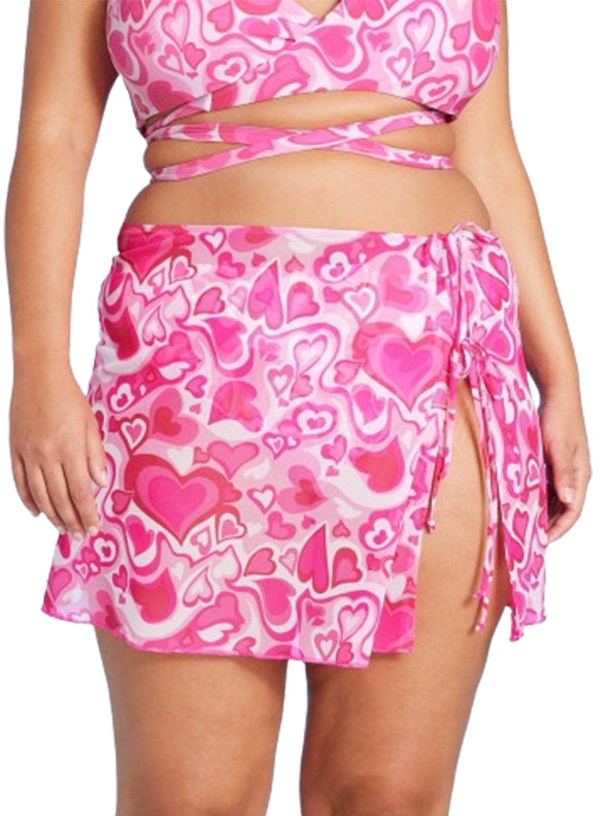 Image for Women's Heart Printed Side Tie Mesh Skirt,Rose