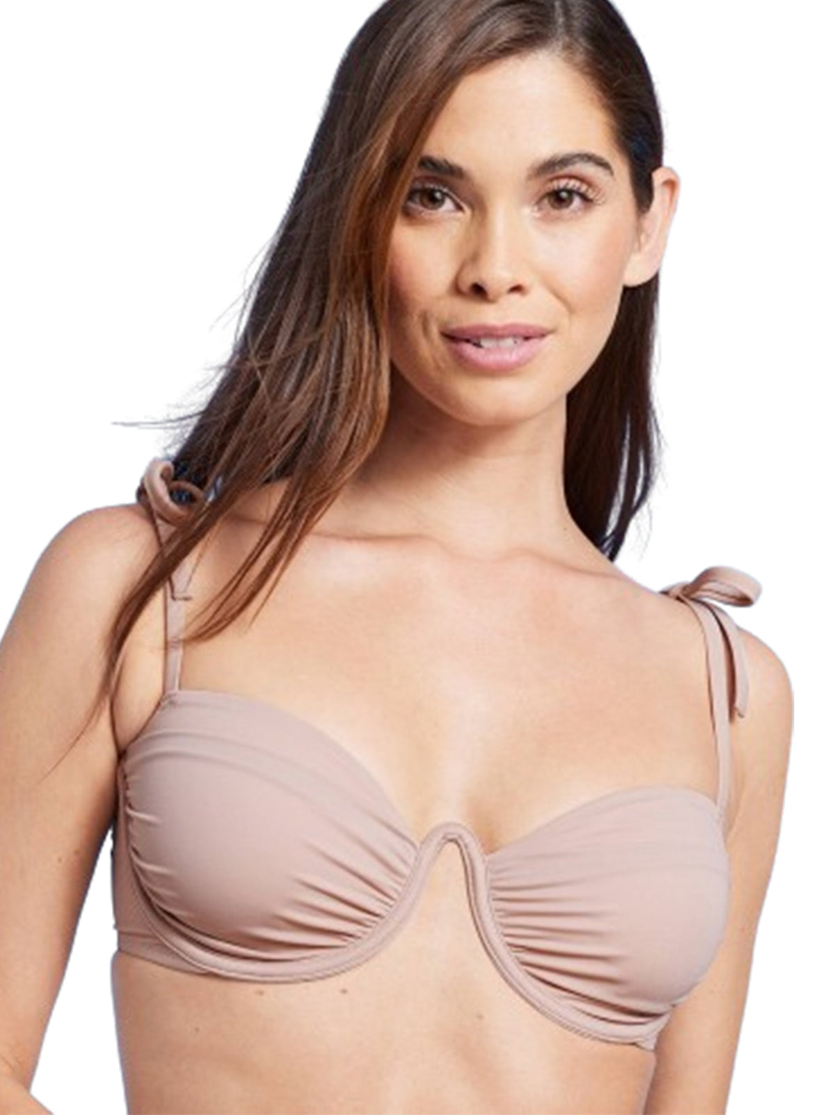 Image for Women's Shoulder Tie Shirred Bikini Top,Nude