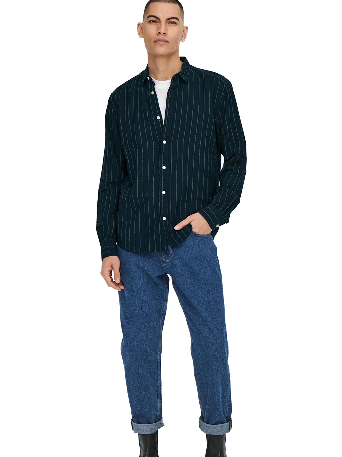 Image for Men's Plain Solid Jeans,Navy Blue