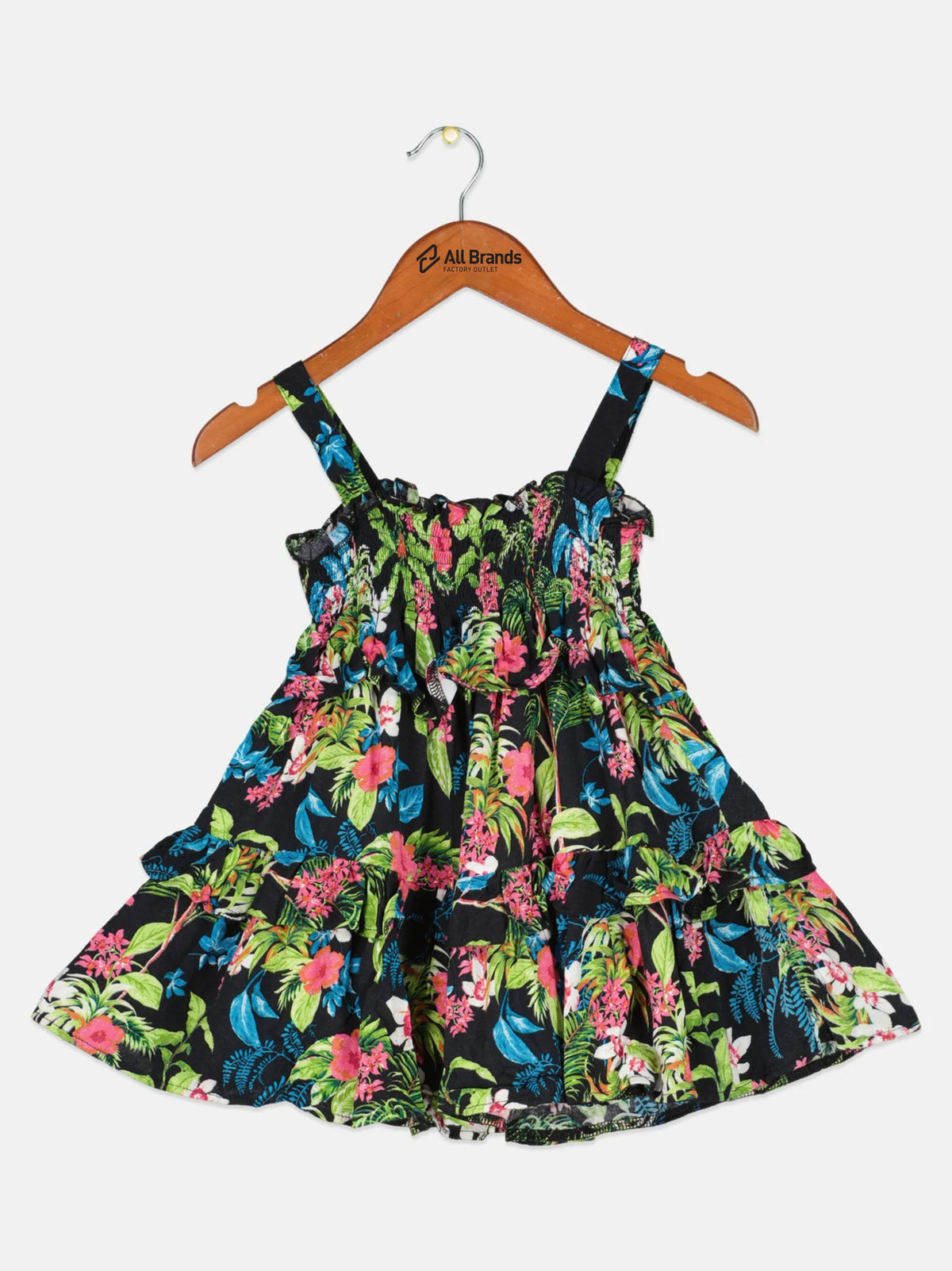 Image for Kids Girls Tiered Ruffle Tropical-Print Dress With Slip,Multi