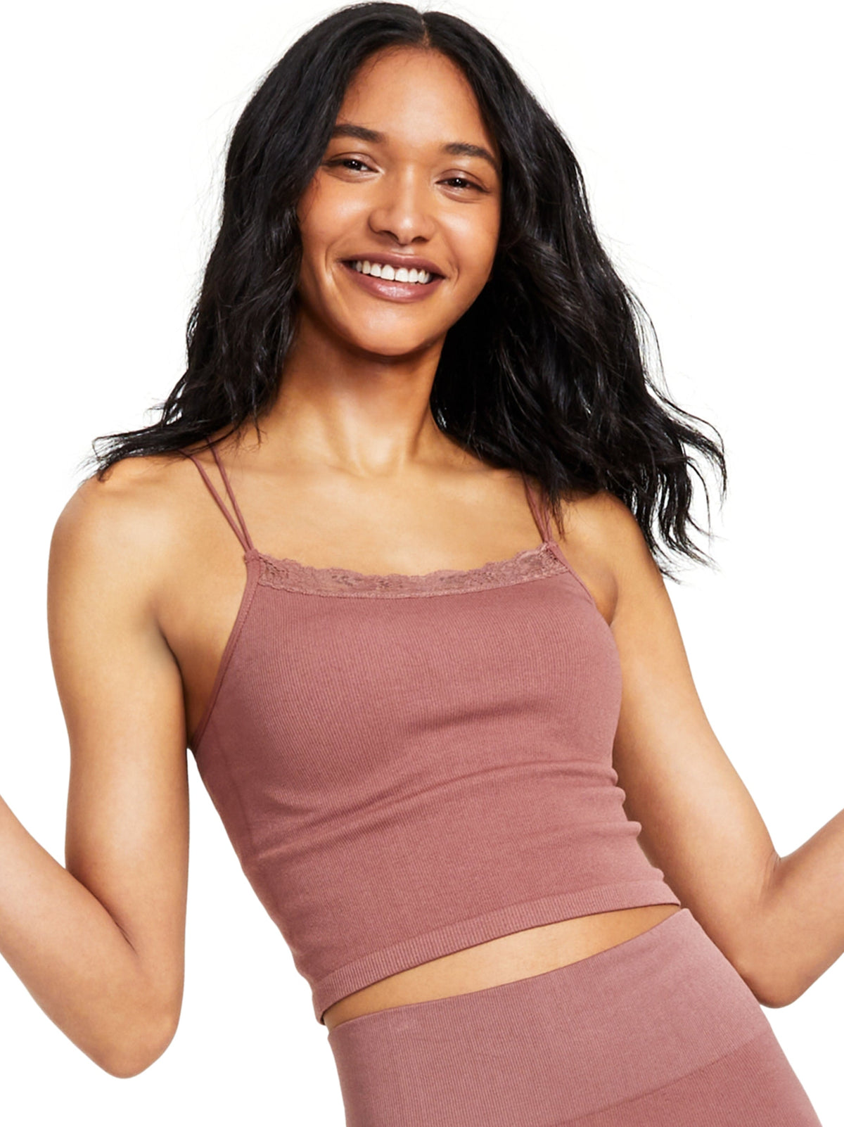 Image for Women's Lace-Trim Ribbed Tank Top,Light Brown