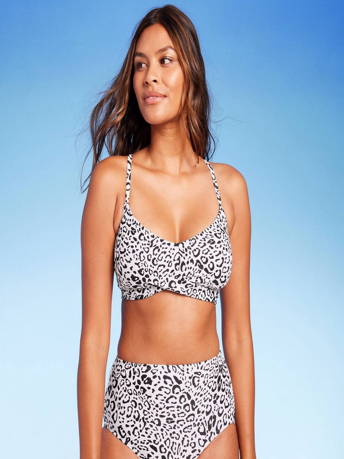 Image for Women's Leopard Print Twist-Front Bikini Top,Off White