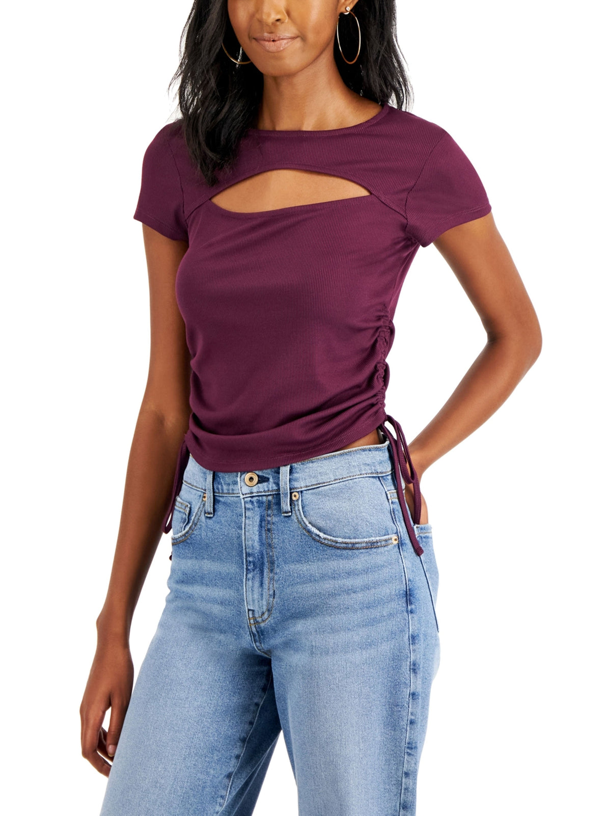 Image for Women's Cutout Ribbed T-Shirt,Dark Purple