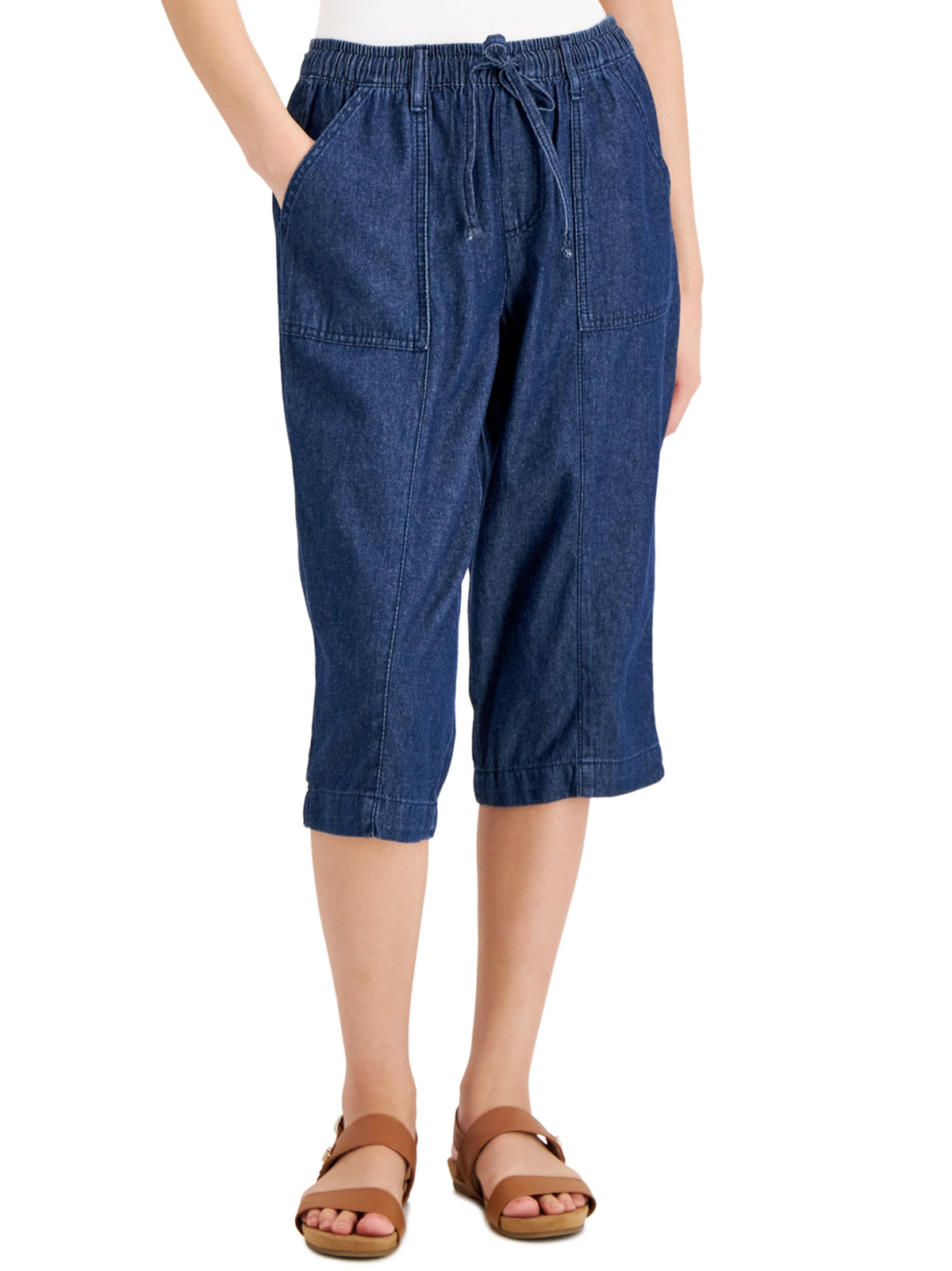 Image for Women's Plain Solid Denim Capri Pant,Dark Blue