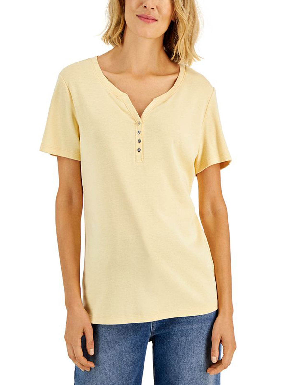 Image for Women's Plain Solid Henley Top,Yellow