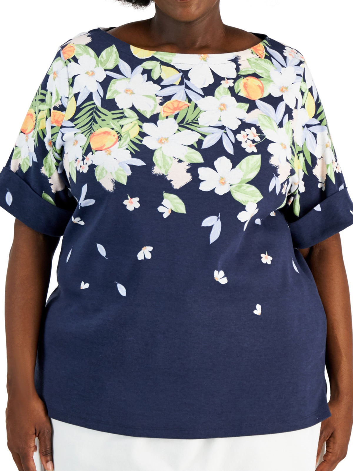 Image for Women's Floral Printed T-Shirt,Navy