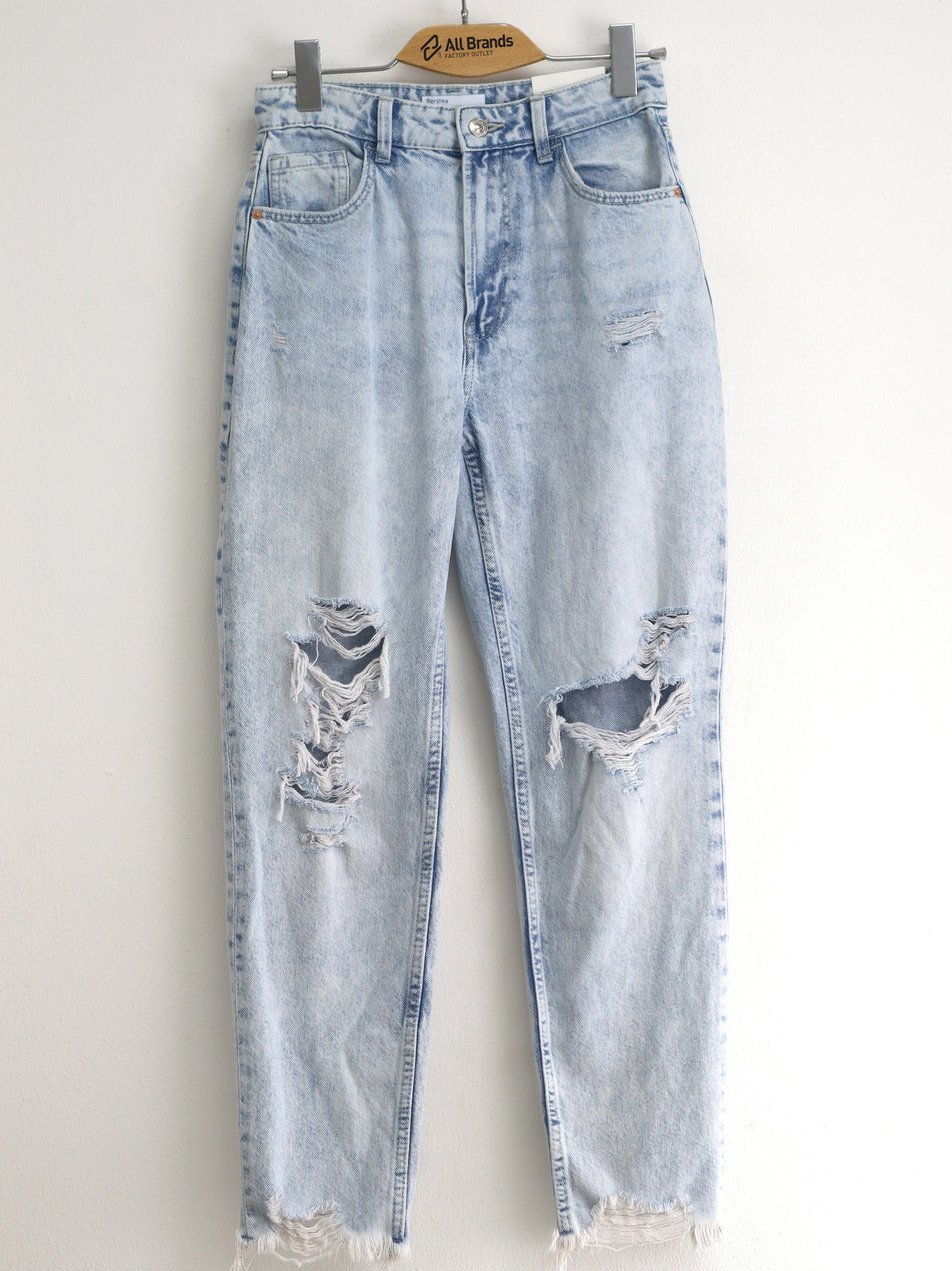 Image for Women's Ripped Washed Mom Jeans,Light Blue