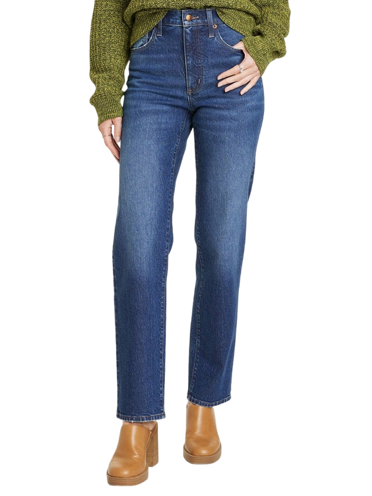 Image for Women's Plain Solid Denim Pants,Dark Blue