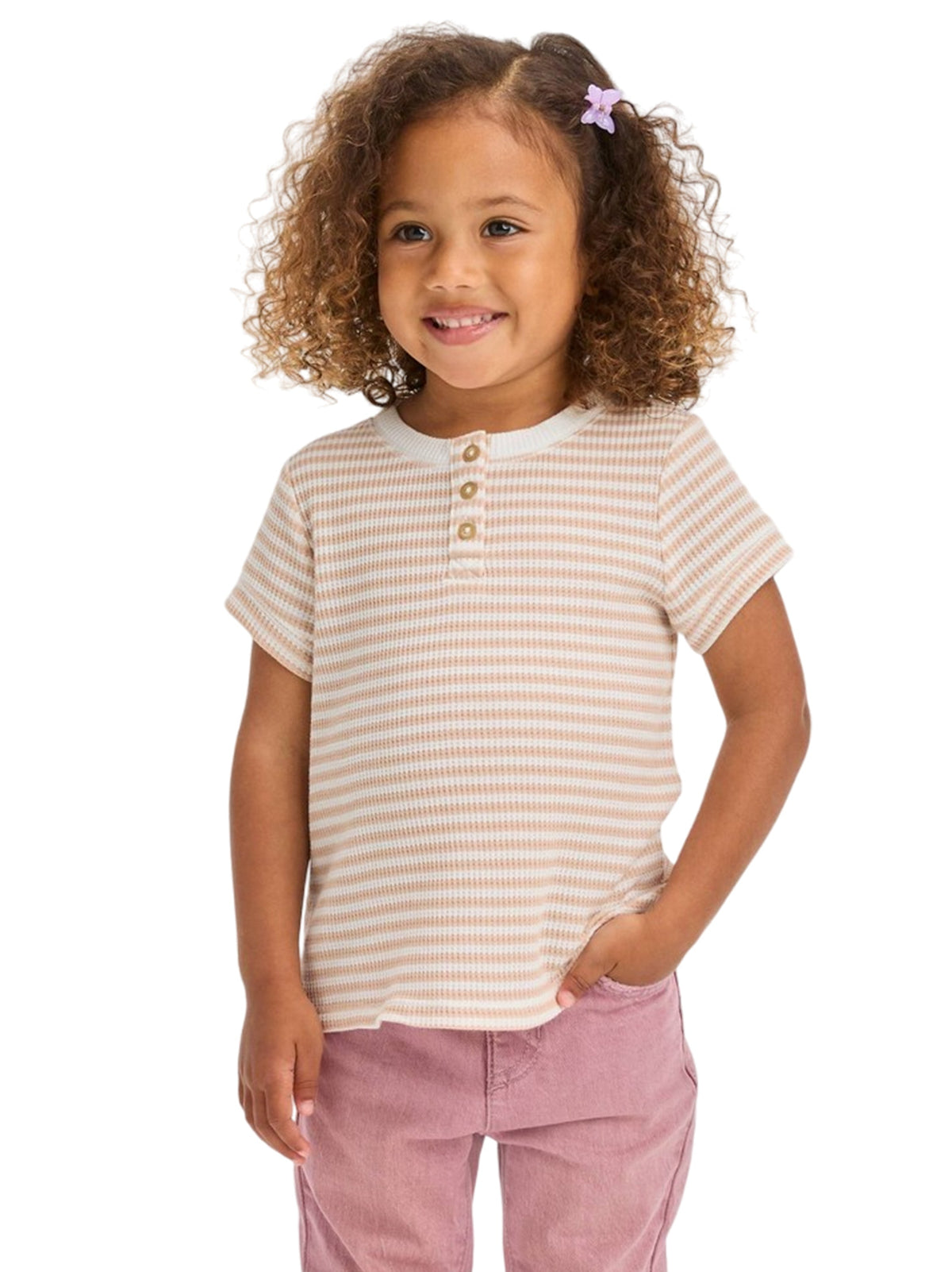 Image for Kids Girl Striped Ribbed Top,Beige