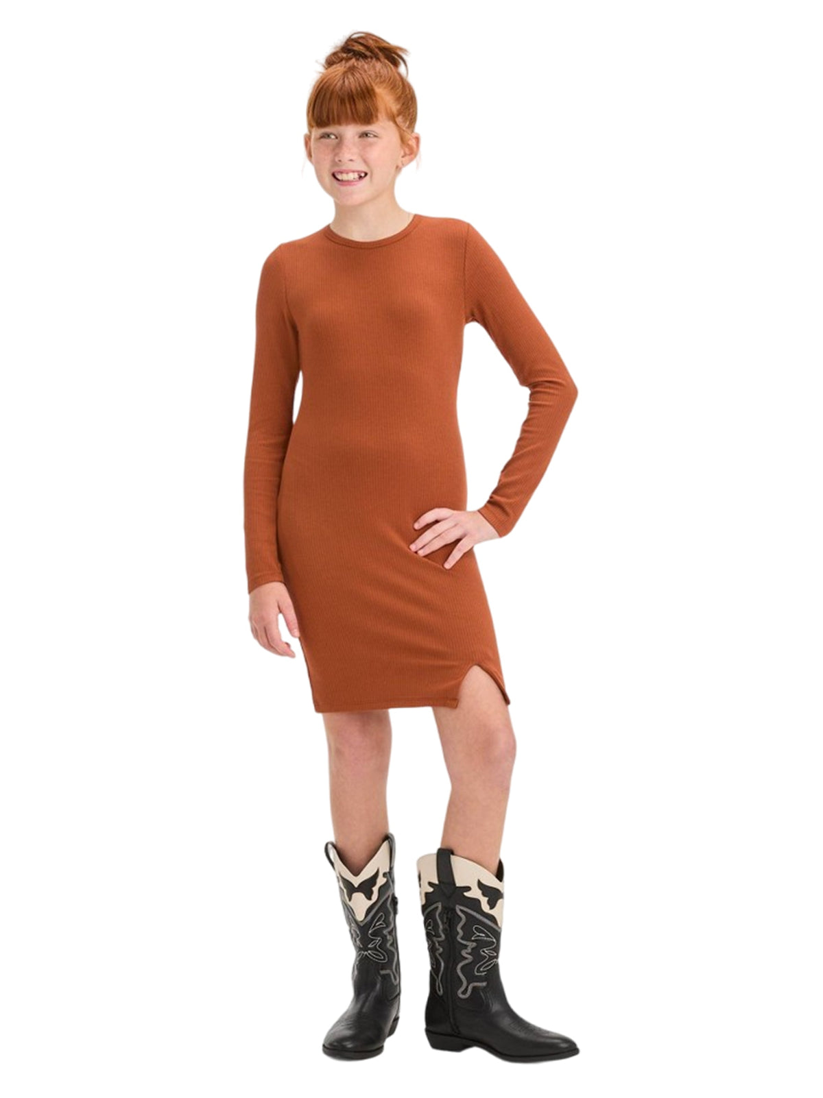 Image for Kids Girl Ribbed Dress,Brown