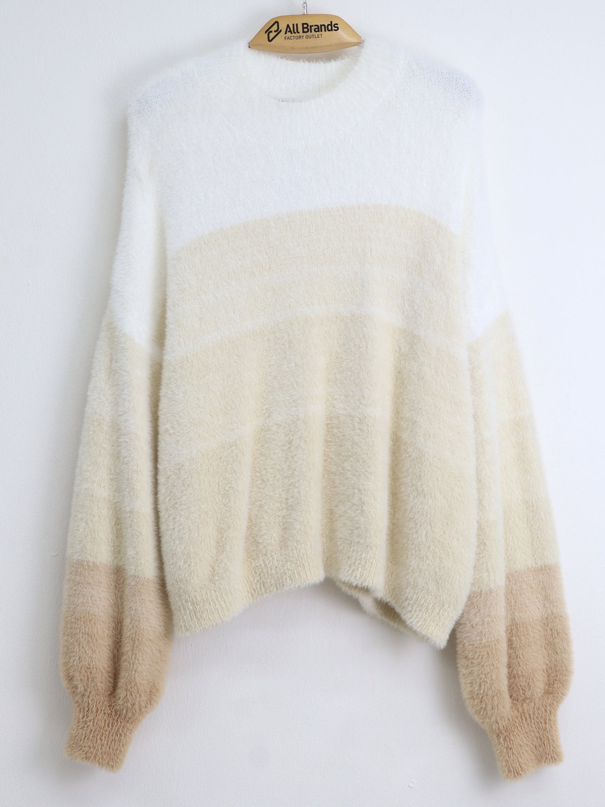 Image for Women's Mock Turtleneck Fuzzy Boxy Pullover Sweater,White /Beige