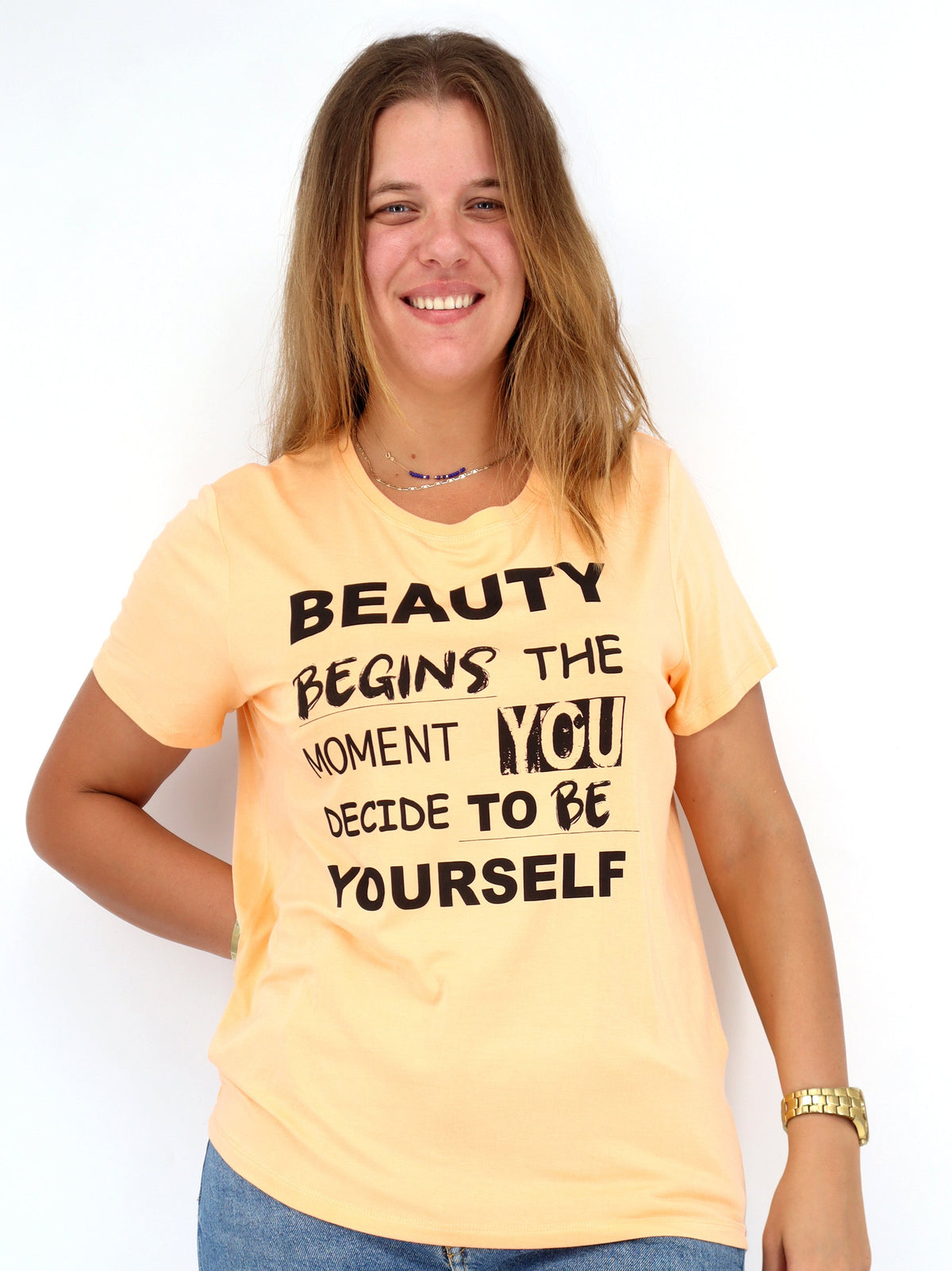 Image for Women's Graphic Printed T-Shirt,Peach