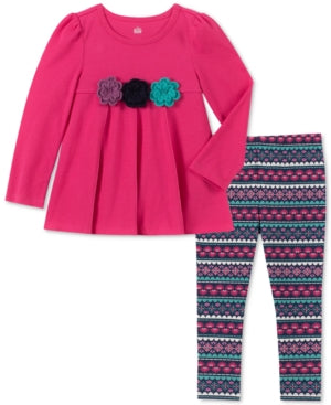 Image for Kids Girl's 2 Pcs Floral Embroidered Tunic & Legging Set,Pink