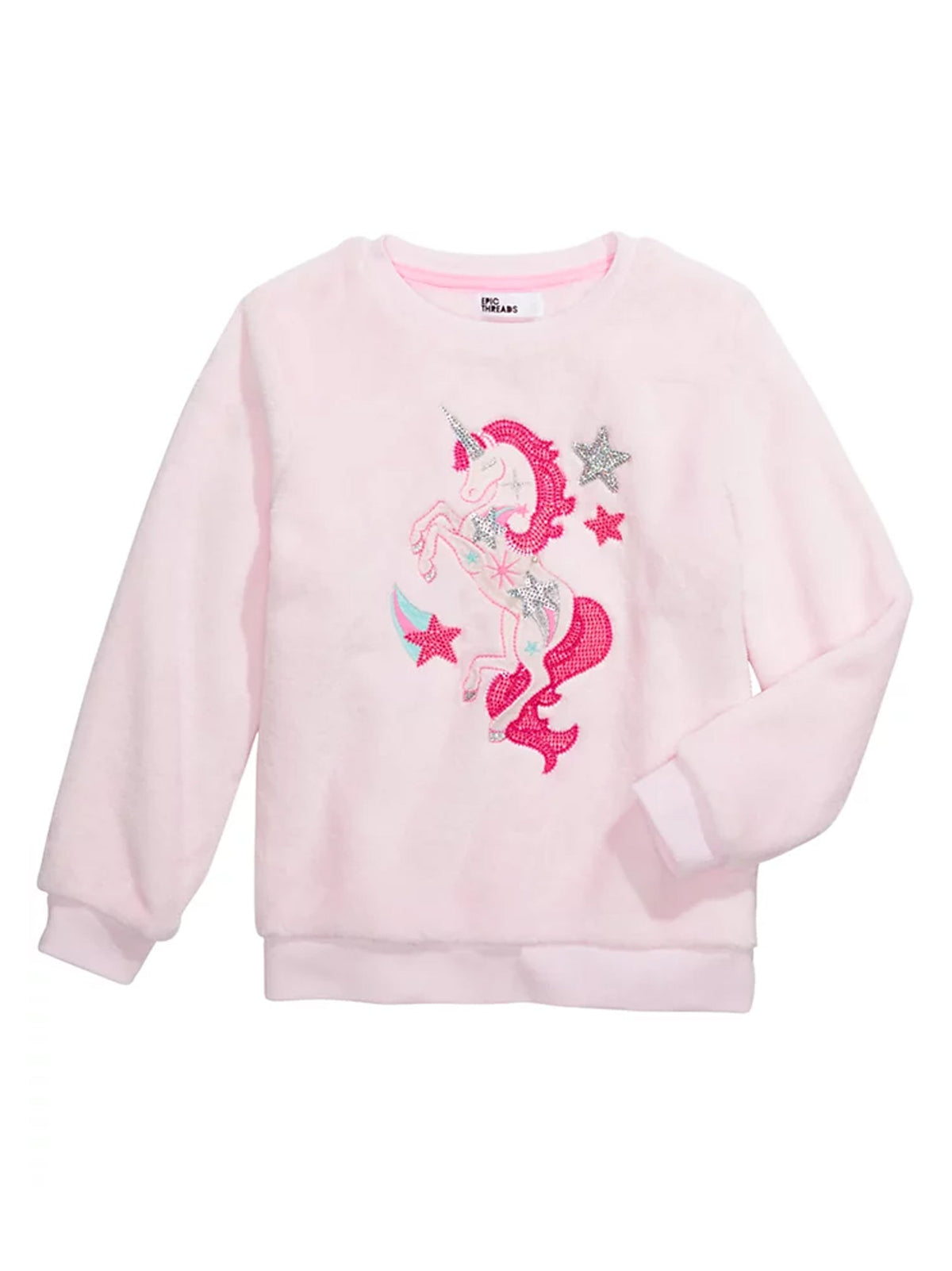 Image for Kids Girl's Fleece Graphic Embroidered Sweater,Pink