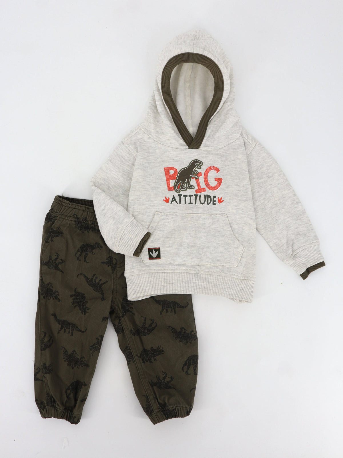 Image for Kids Boy's 2 Pcs Graphic Printed Top & Bottom Set,Light Grey/Olive