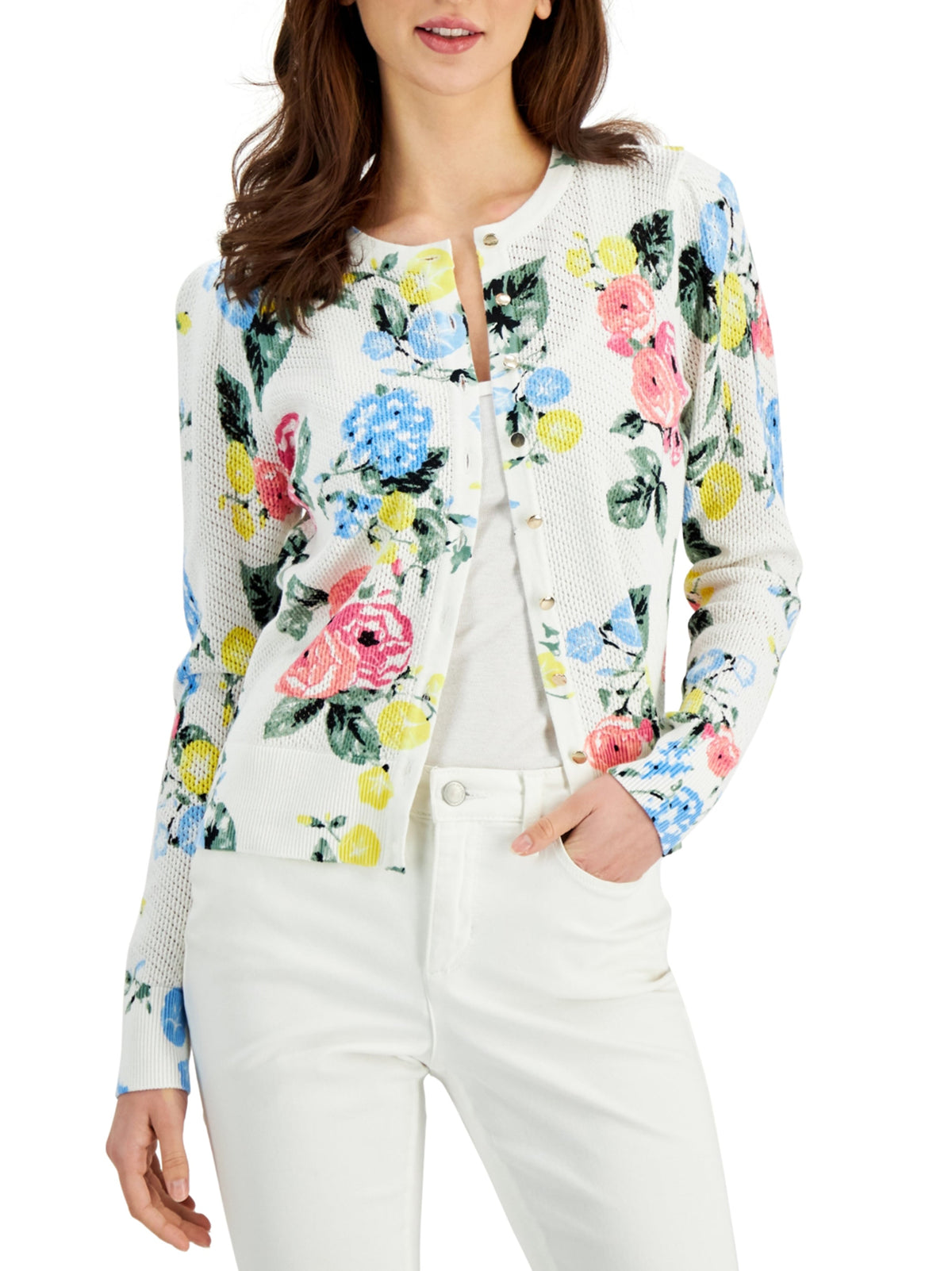 Image for Women's Floral Printed Cardigan,White