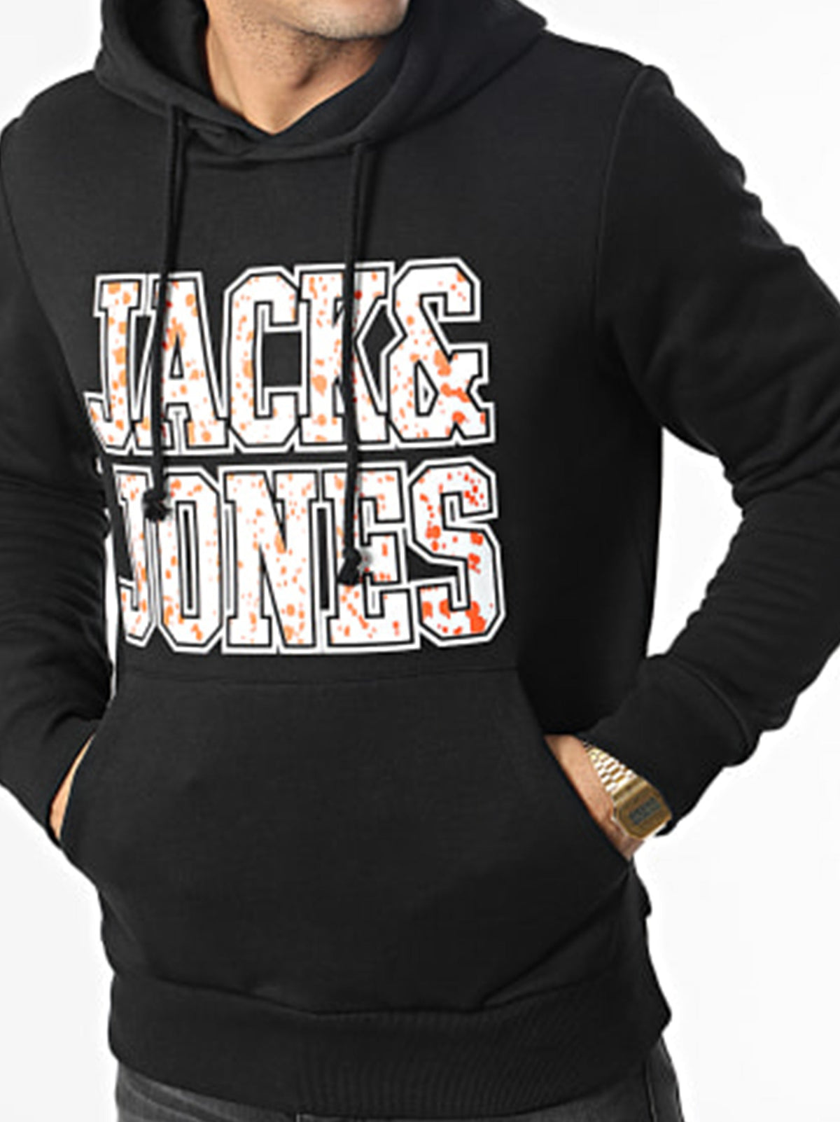 Image for Men's Brand Logo Printed Hoodie,Black