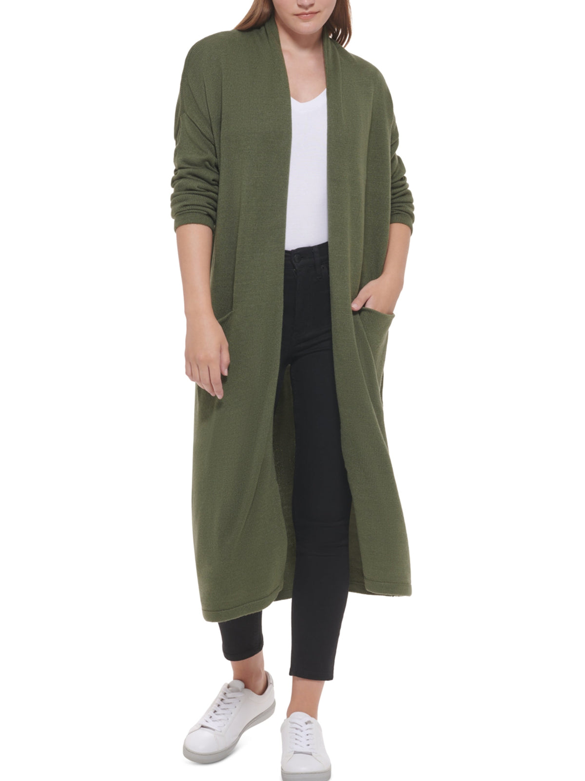 Image for Women's Plain Long Cardigan,Olive