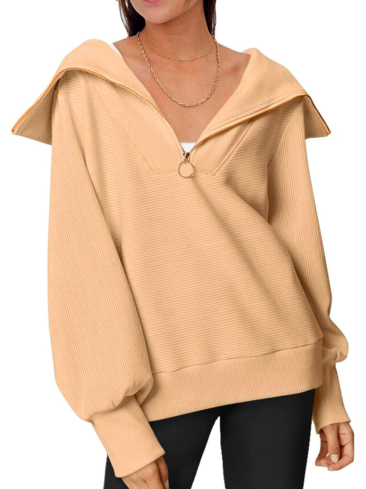 Image for Women's Quarter Zipped Sweater,Beige