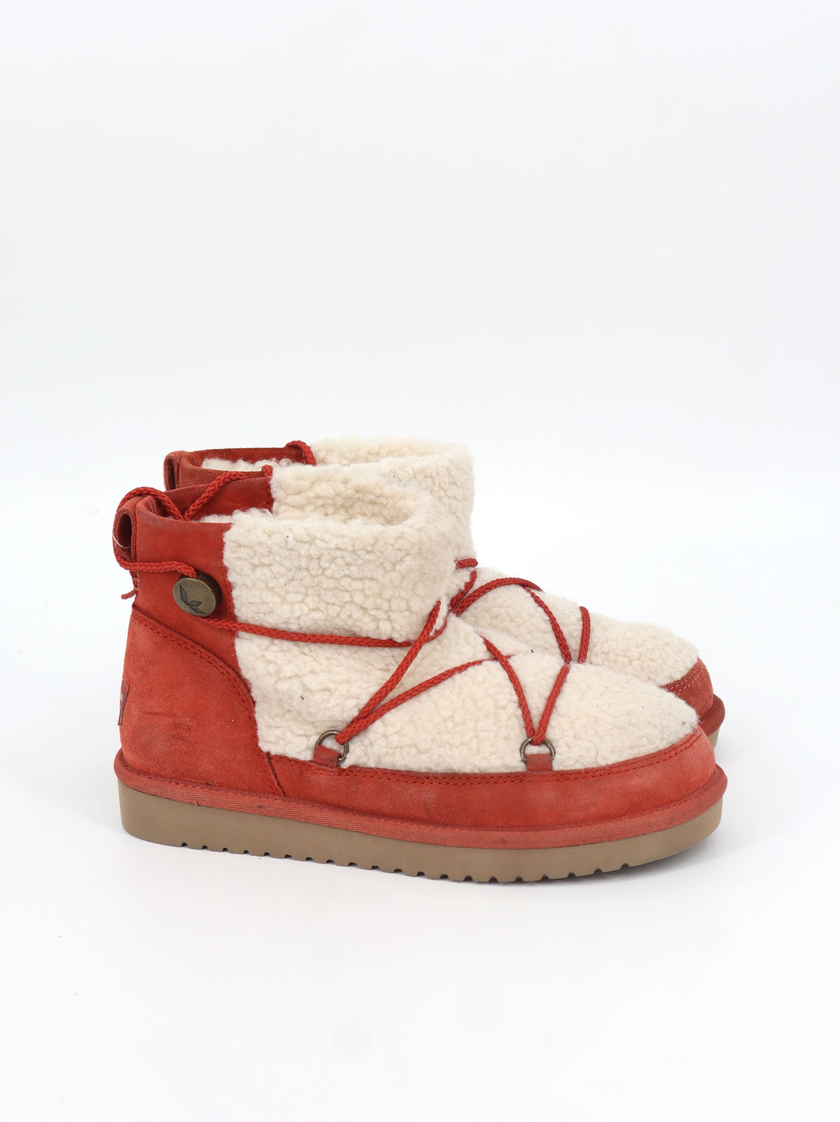 Image for Women's Colorblocked Faux Fur Ankle Boots,Red/Grey