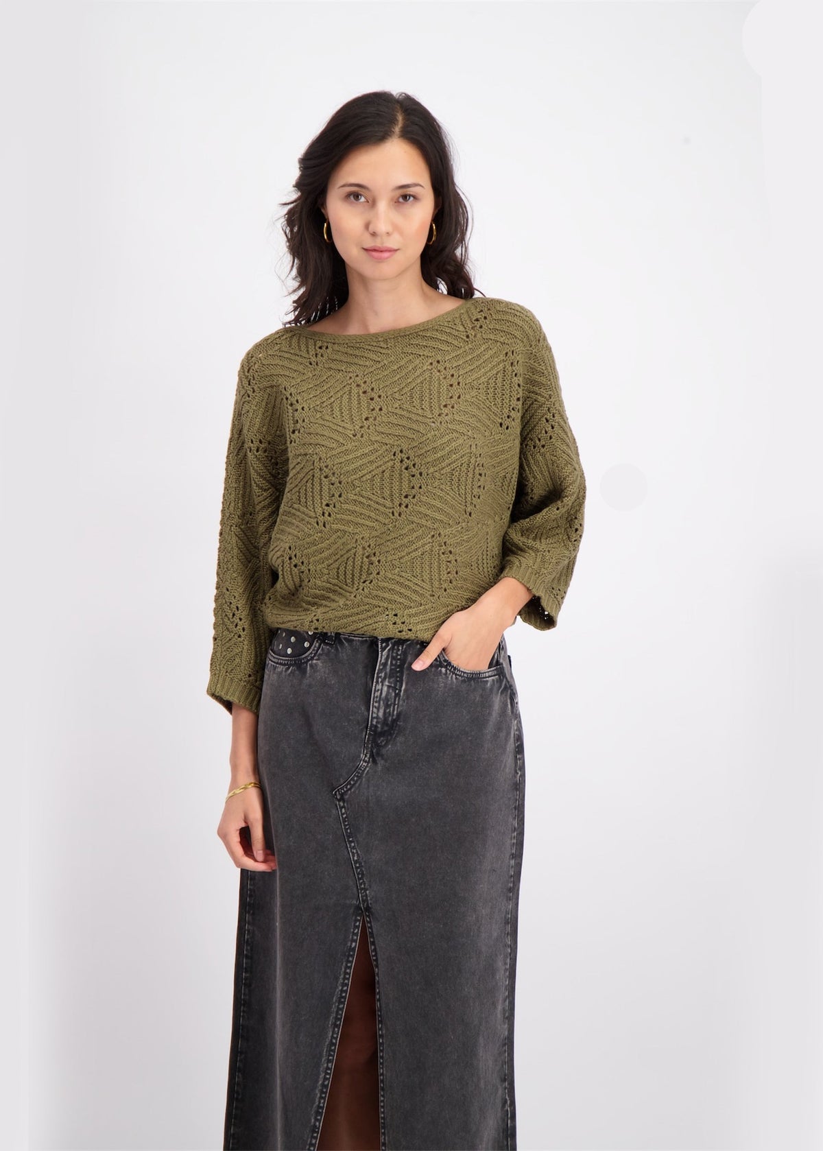 Image for Women's Open Knitted Sweater,Olive