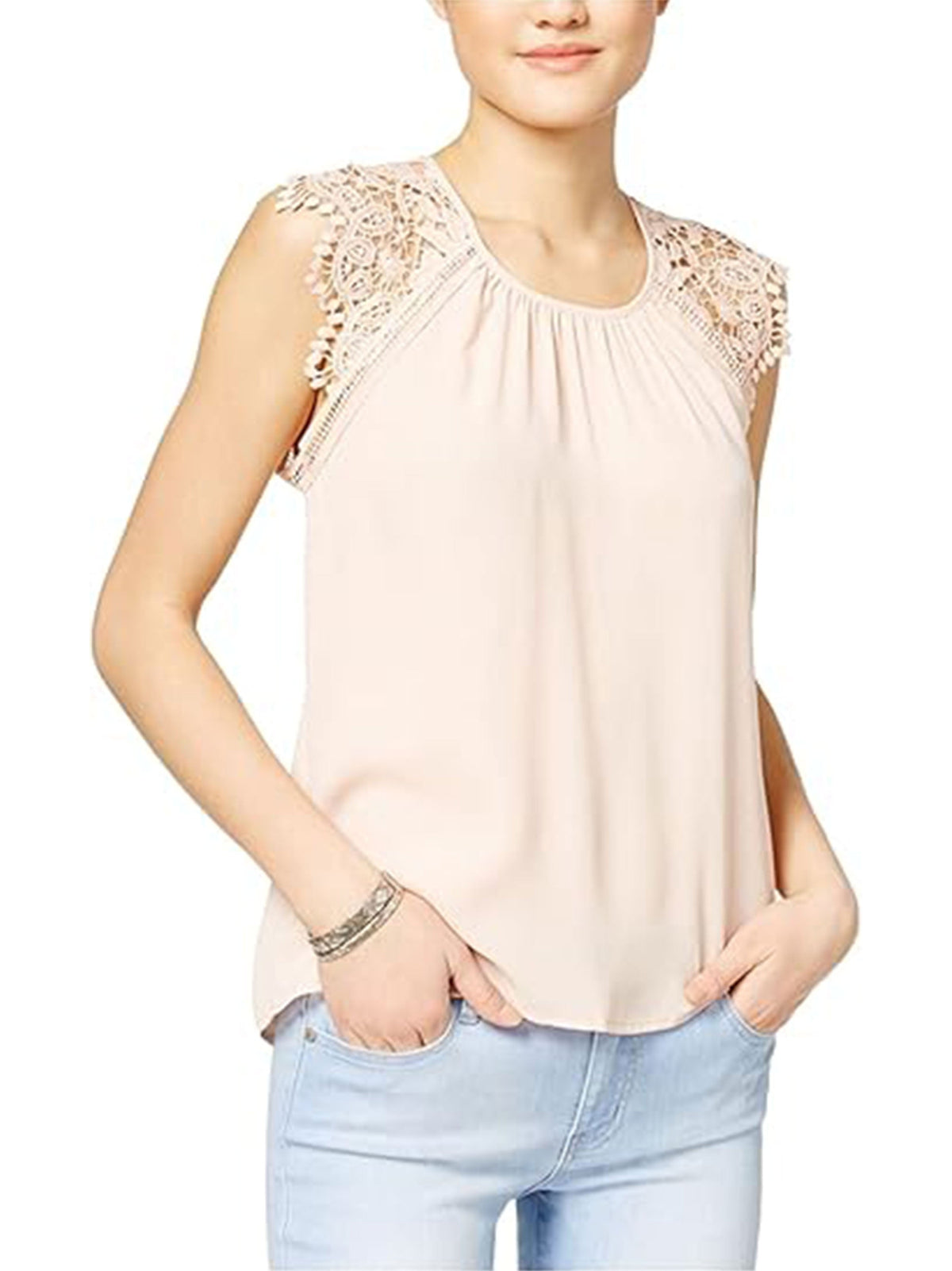 Image for Women's Crochet Sleeve Top,Light Pink