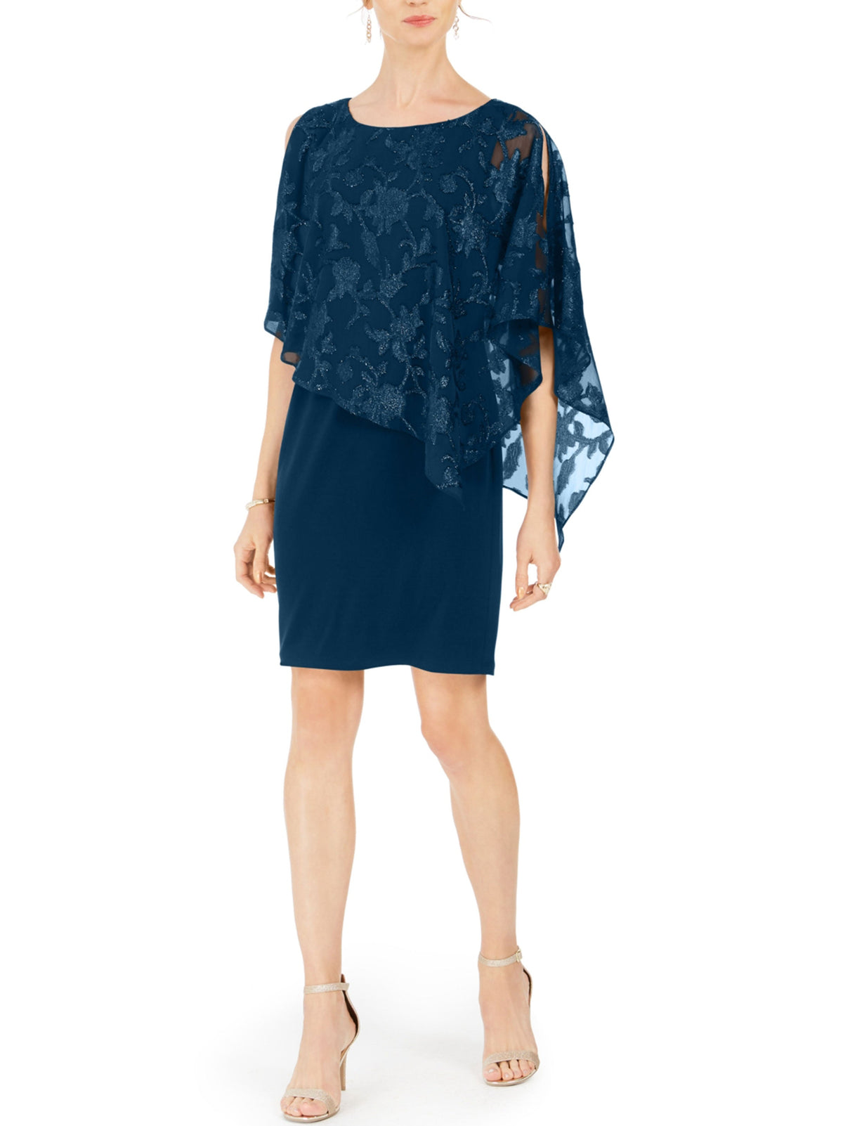Image for Women's Metallic Capelet Dress,Dark Green