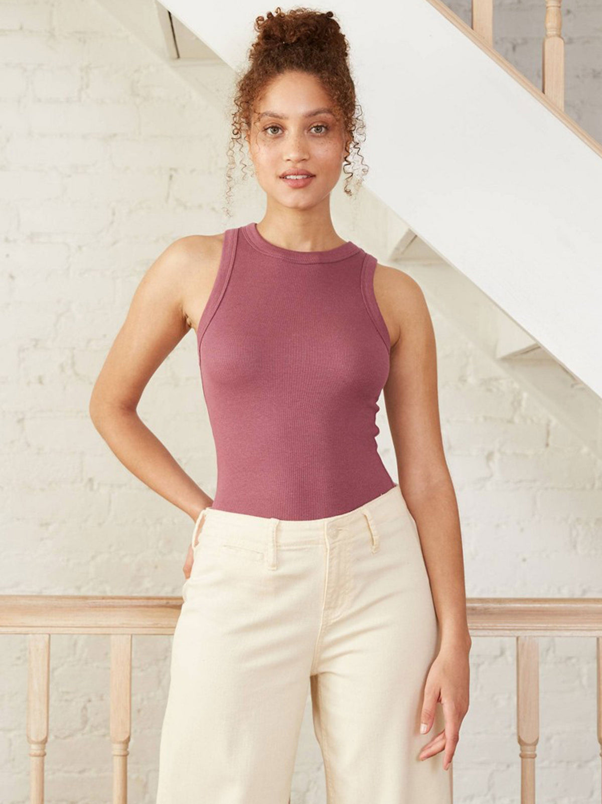 Image for Women's Ribbed Tank Top,Dark Pink