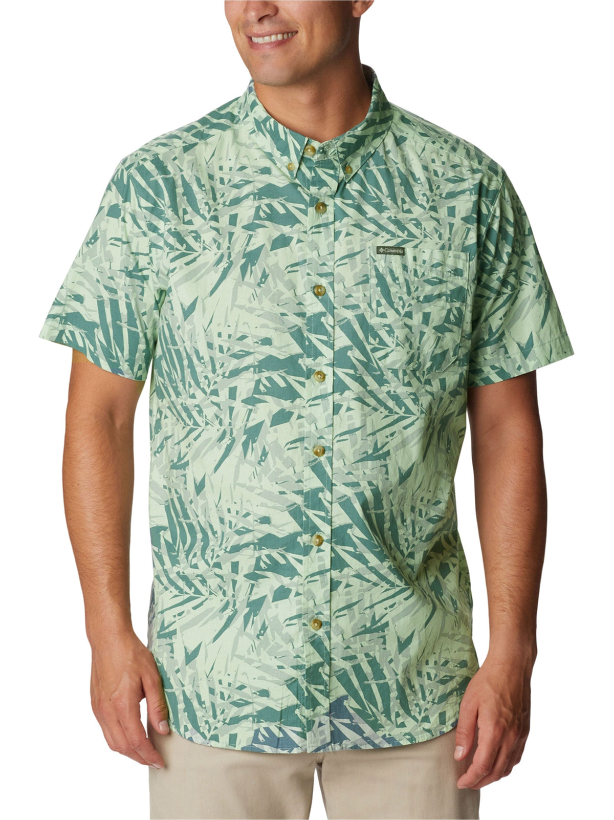 Image for Men's Tropical Printed Buttons Down Shirt,Light Green