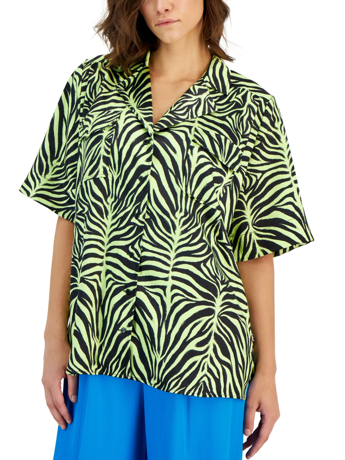 Image for Women's Animal Printed Satin Casual Top,Black/Yellow