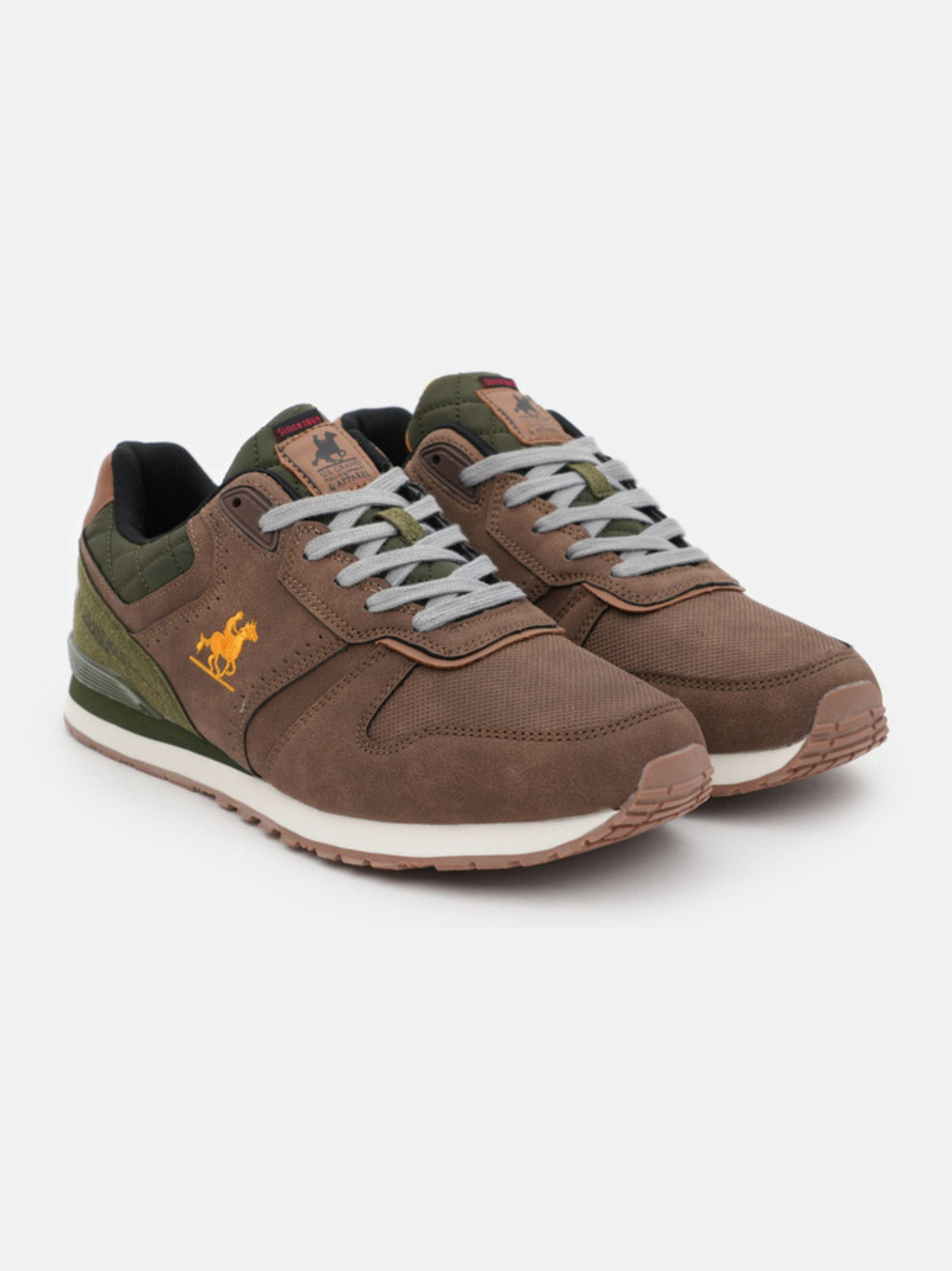 Image for Men's Brand Logo Embroidered Sneakers,Brown/Olive