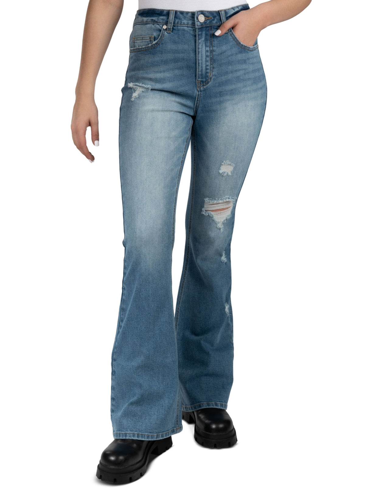 Image for Women's Ripped Washed Flare Jeans,Blue