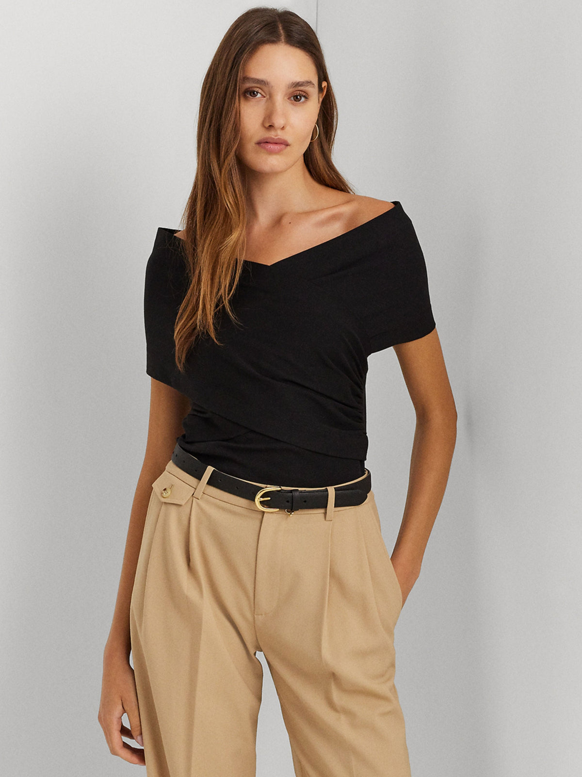 Image for Women's Puff Sleeves Ribbed Top,Black