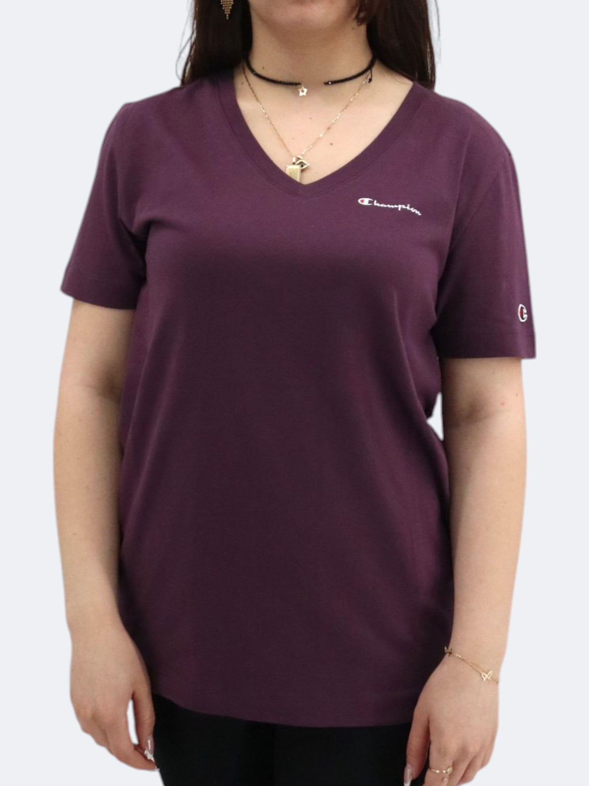 Image for Women's Cotton V-Neck Top,Purple