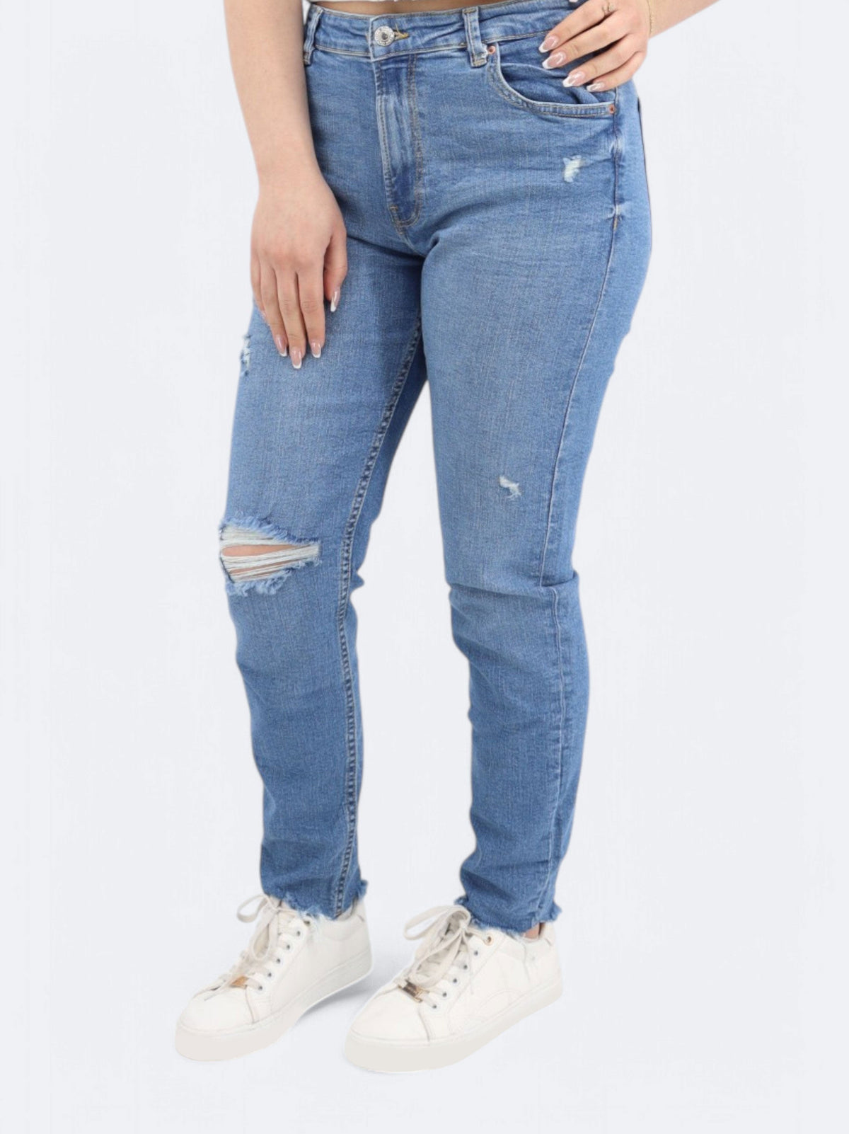 Image for Women's Ripped Washed Jeans,Blue