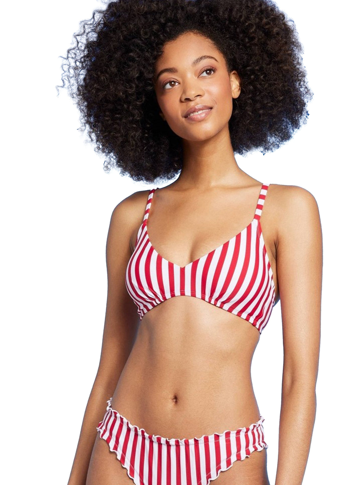 Image for Women's Padded Striped Bikini Top,White/Red