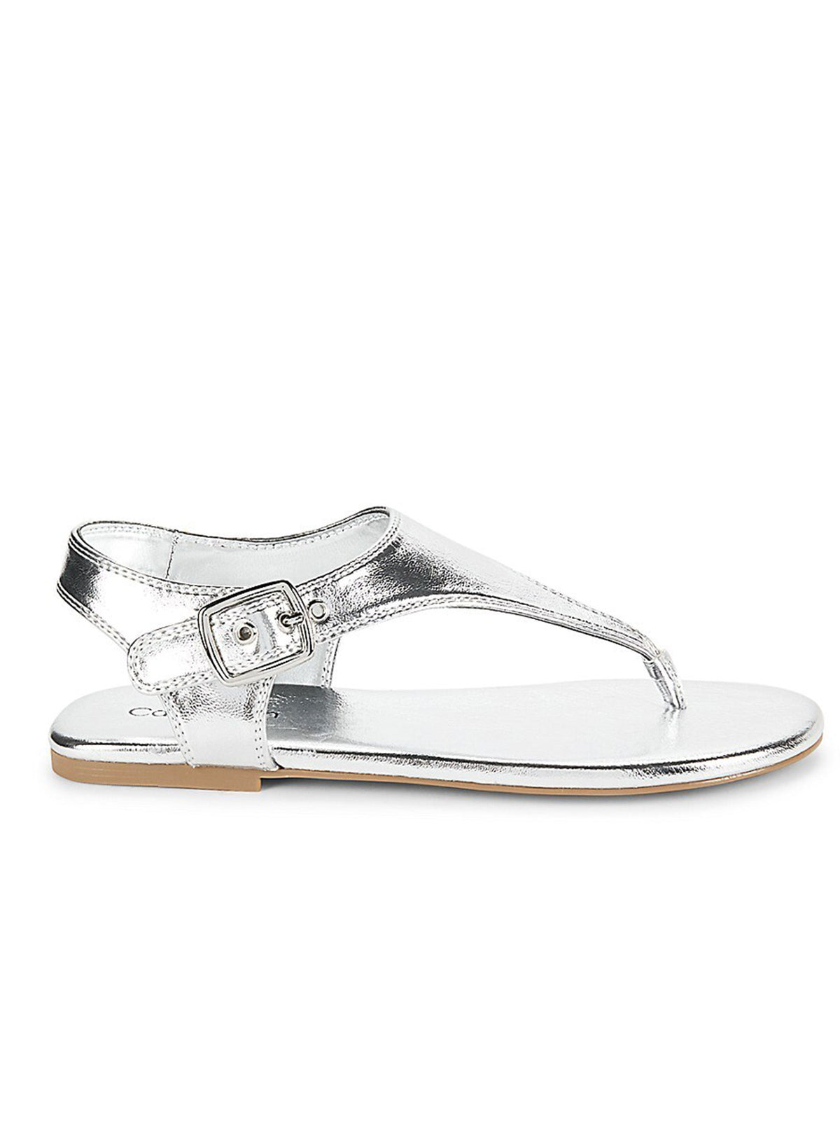 Image for Women's Textured Moraca Buckle T-Strap Flat Sandals,Silver
