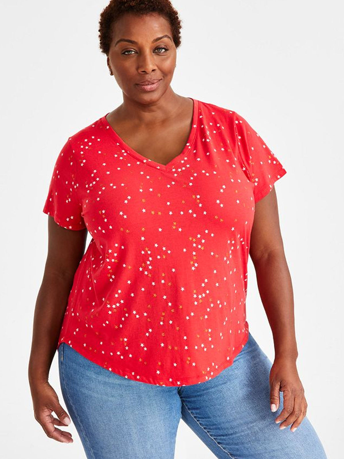 Image for Women's Stars Printed T-Shirt,Red