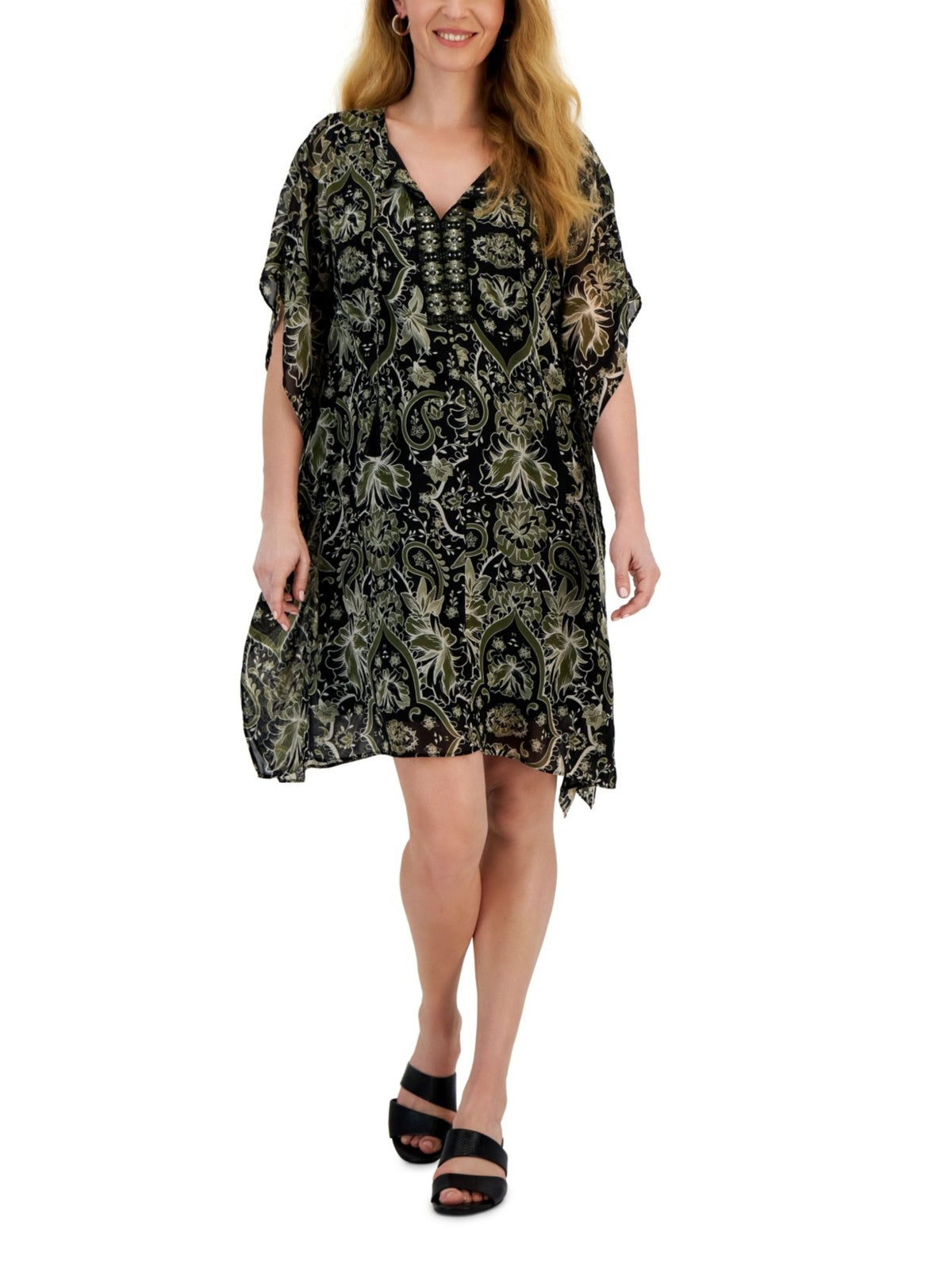 Image for Women's Floral Printed Embellished Caftan Dress,Multi