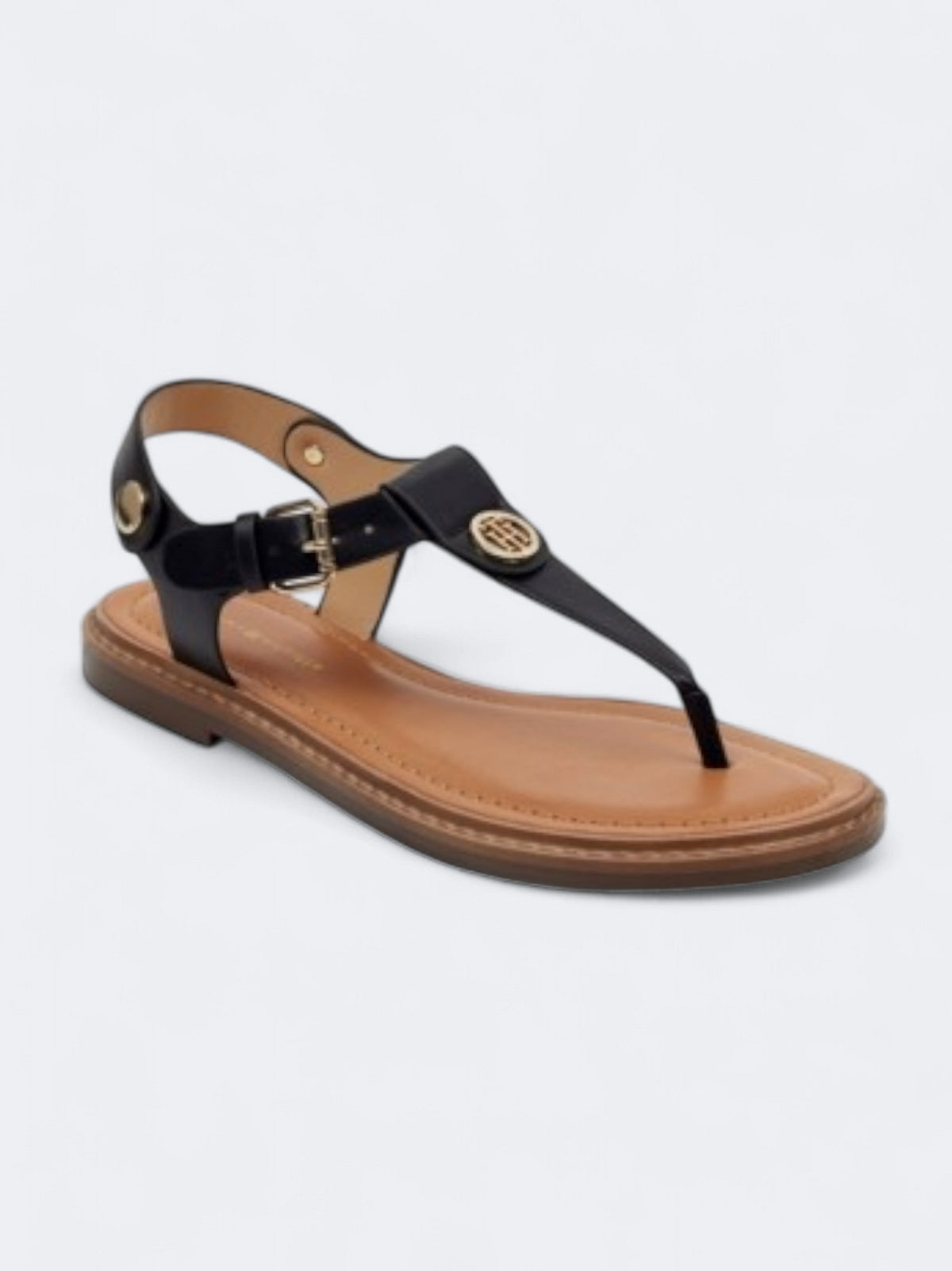 Image for Women's Brand Logo Patched Bennia Thong Flat Sandals,Black