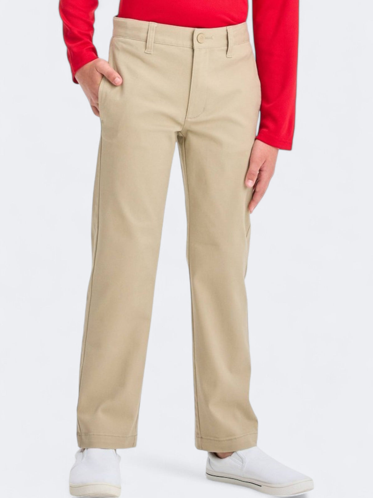Image for Kid's Boy's Plain Straight Fit Uniform Pants,Beige