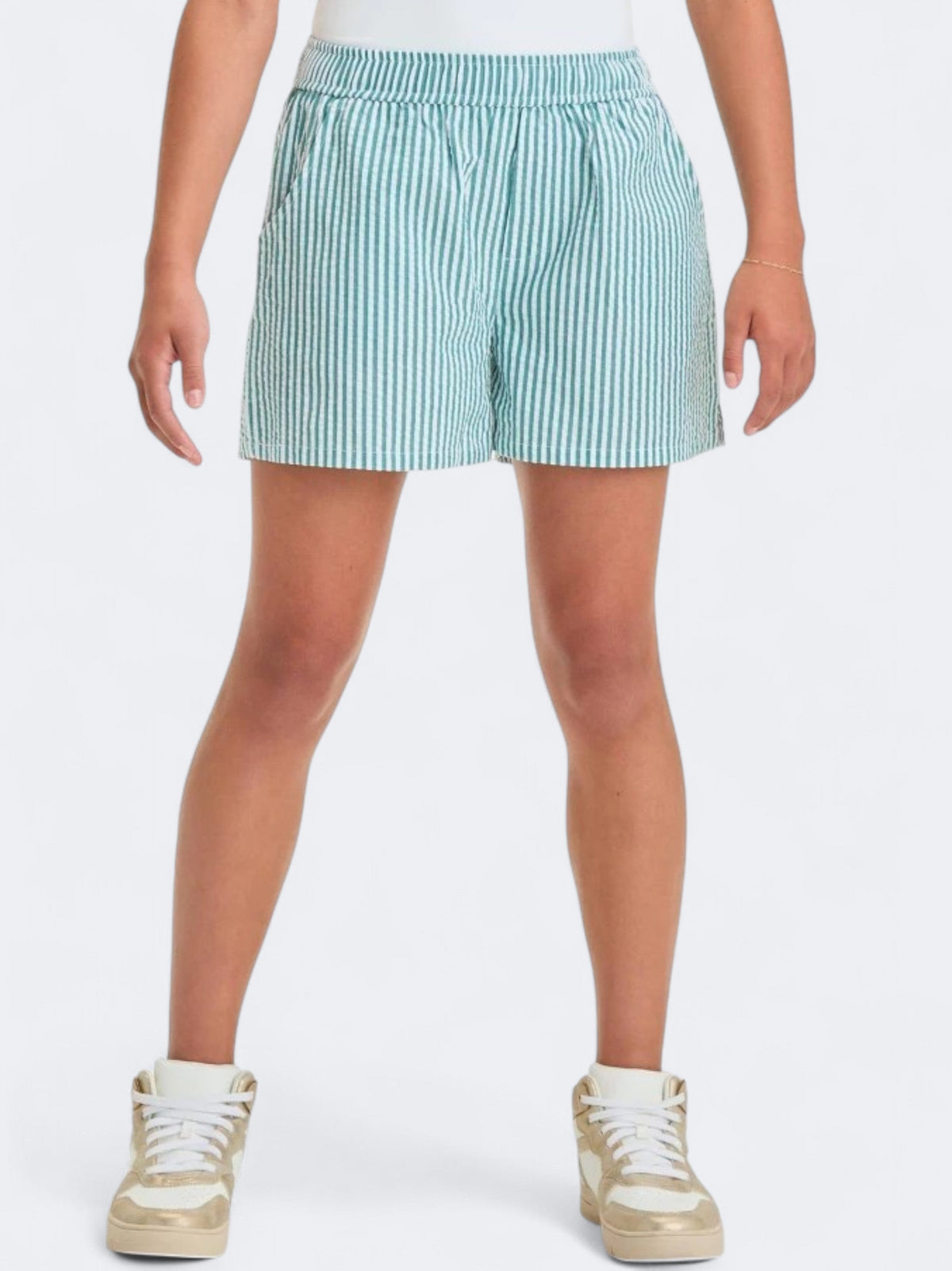 Image for Kid's Girl's Textured Striped Boxer Shorts,White/Green